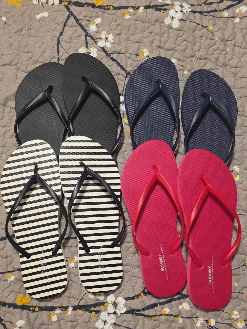NWOT Bundle Of Old Navy Flip Flops- Black, Navy, Striped, Pink